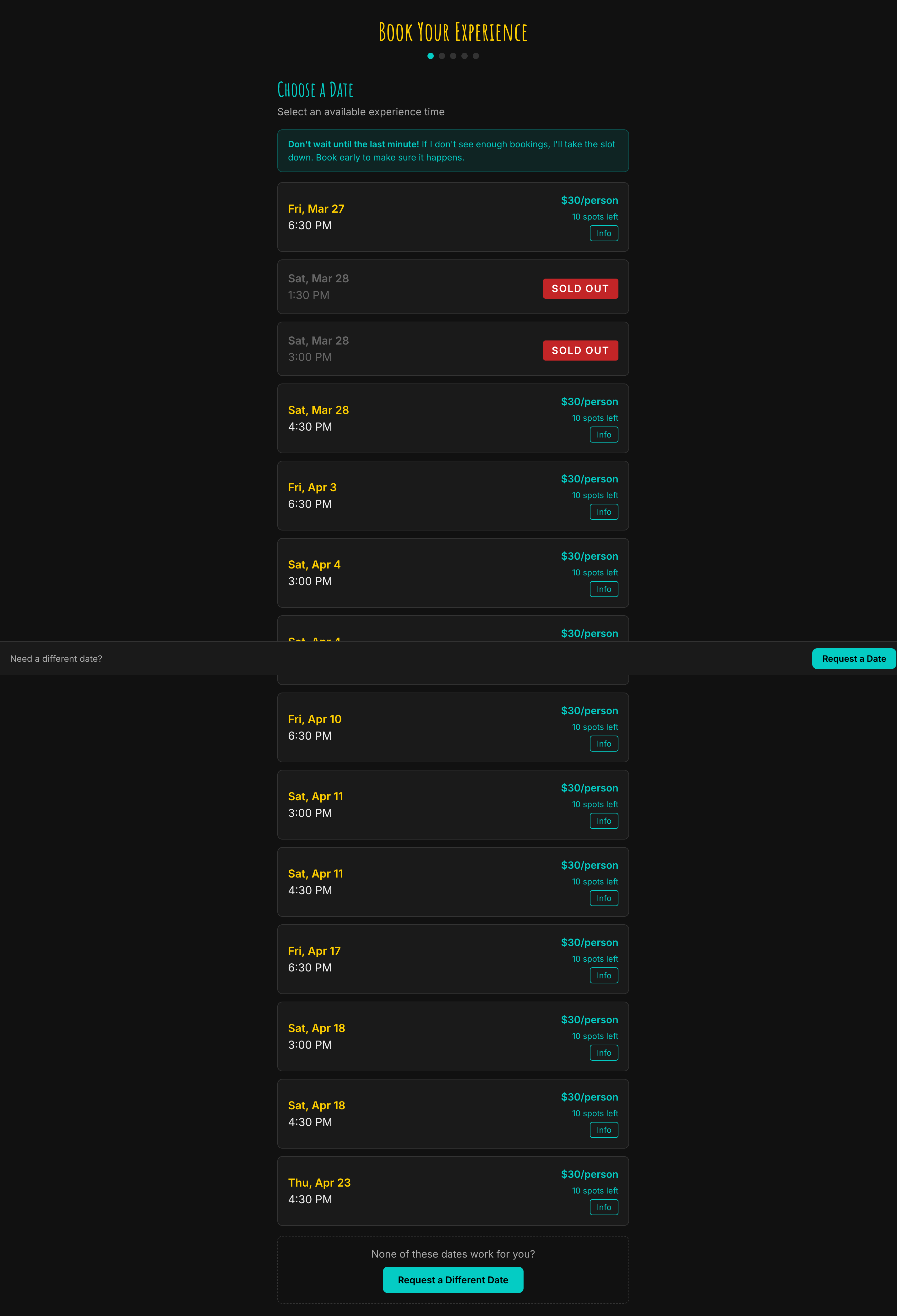 After: booking page with CTAs