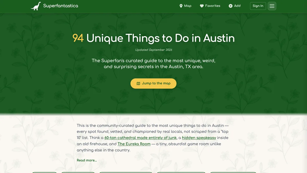 Superfantastica curated Austin guide homepage