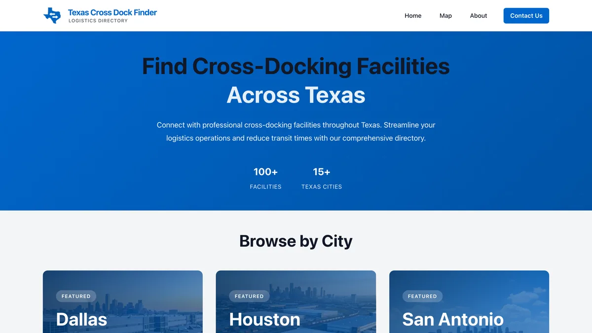 Texas Cross Dock Finder directory homepage